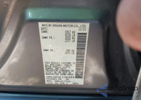2016 Nissan Altima 2.5 S z USA, uszkodzony, nr VIN 1N4AL3AP2GC136489